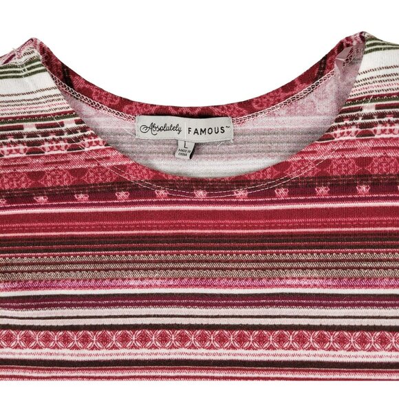 Womans Red Striped Blouse Absolutely Famous Cranberry Tan White size L  JH1538 - Picture 3 of 5
